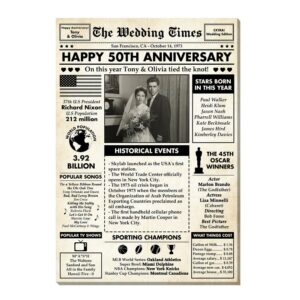 Personalized Couple 50th Anniversary Upload Photo Newspaper The Wedding Time Canvas
