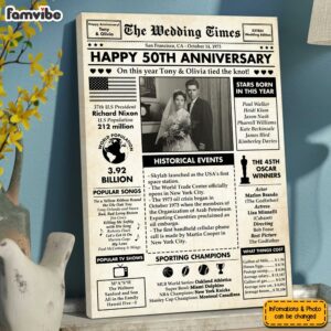 Personalized Couple 50th Anniversary Upload Photo Newspaper The Wedding Time Canvas