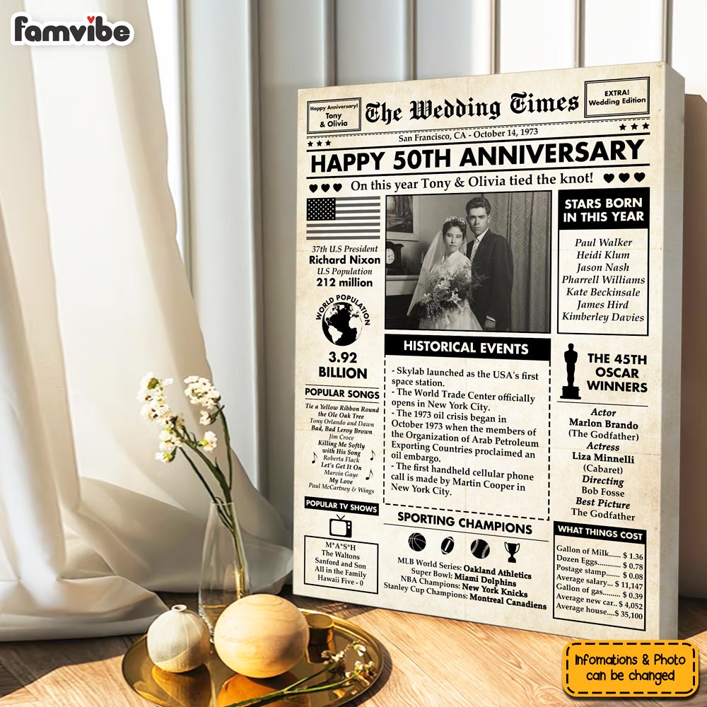 Personalized Couple 50th Anniversary Upload Photo Newspaper The Wedding Time Canvas Personalized Couple 50th Anniversary Upload Photo Newspaper The Wedding Time Canvas