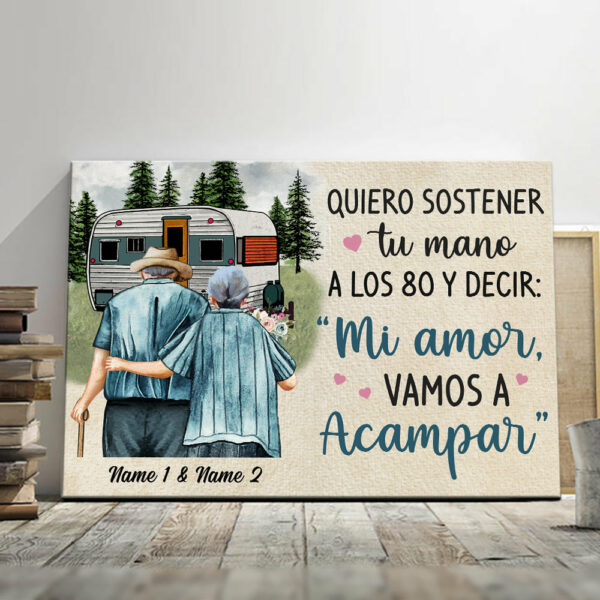 Personalized Couple Camping Spanish Pareja Camping Canvas