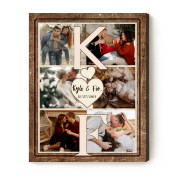Personalized Couple Initials Photo Collage, Gift For Boyfriend Romantic, Photo Personalized Gifts