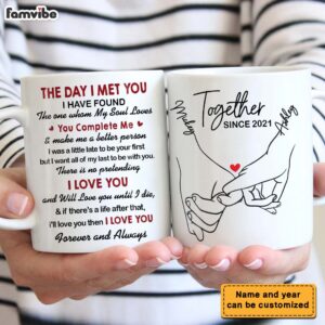 Personalized Couple Pinky Promise Holding Hands The Day I Met You Mug 4