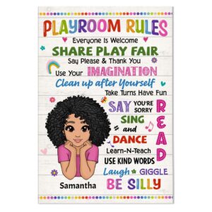 Personalized Daughter Son Kids Playroom Rules Canvas