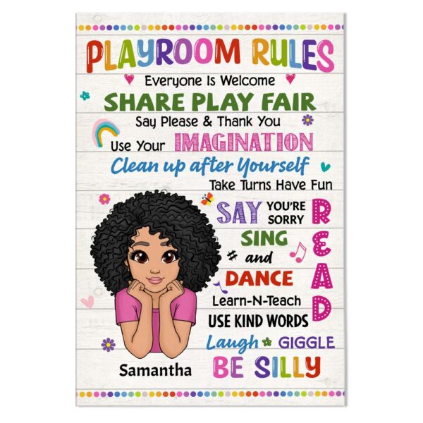 Personalized Daughter Son Kids Playroom Rules Canvas