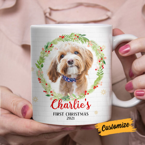 Personalized Dog Christmas Wreath Mug