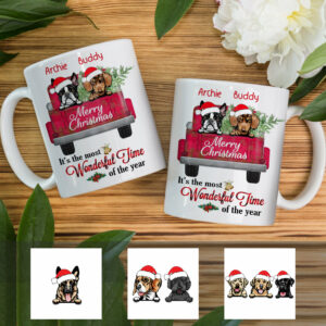 Personalized Dog Red Truck Christmas The Most Wonderful Time Mug 2 Personalized Dog Red Truck Christmas The Most Wonderful Time Mug 3