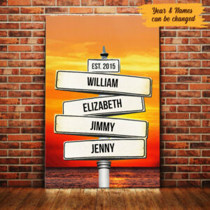Personalized Family Street Sign Sunset Canvas