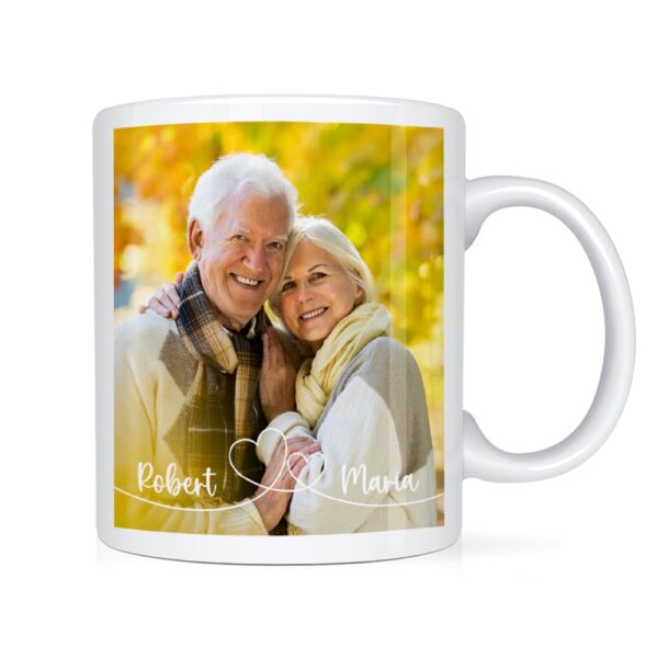 Personalized Gift For Couple Swirl Heart Upload Photo Gallery Mug
