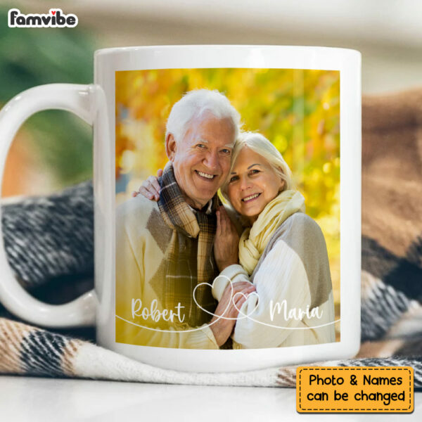 Personalized Gift For Couple Swirl Heart Upload Photo Gallery Mug