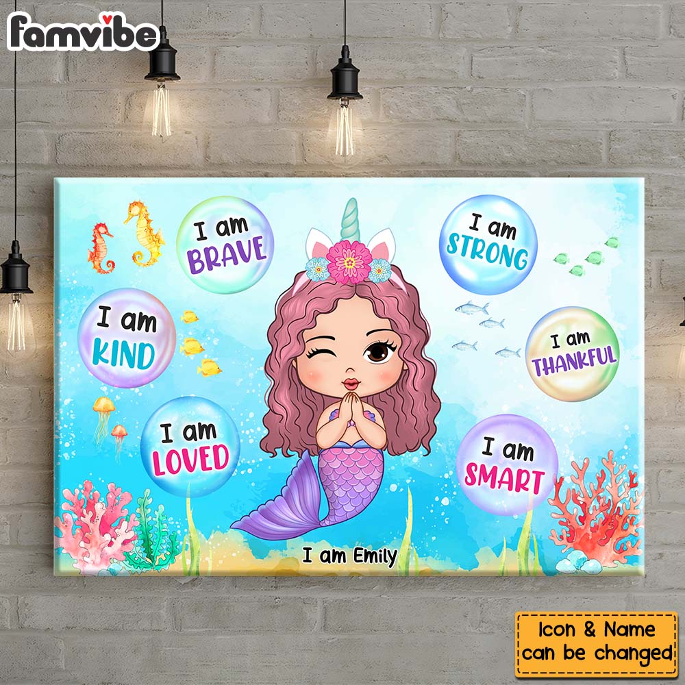 Personalized Gift For Daughter Granddaughter Self Affirmation Little Mermaid Canvas Personalized Gift For Daughter Granddaughter Self Affirmation Little Mermaid Canvas