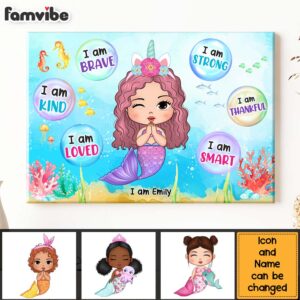 Personalized Gift For Daughter Granddaughter Self Affirmation Little Mermaid Canvas 3