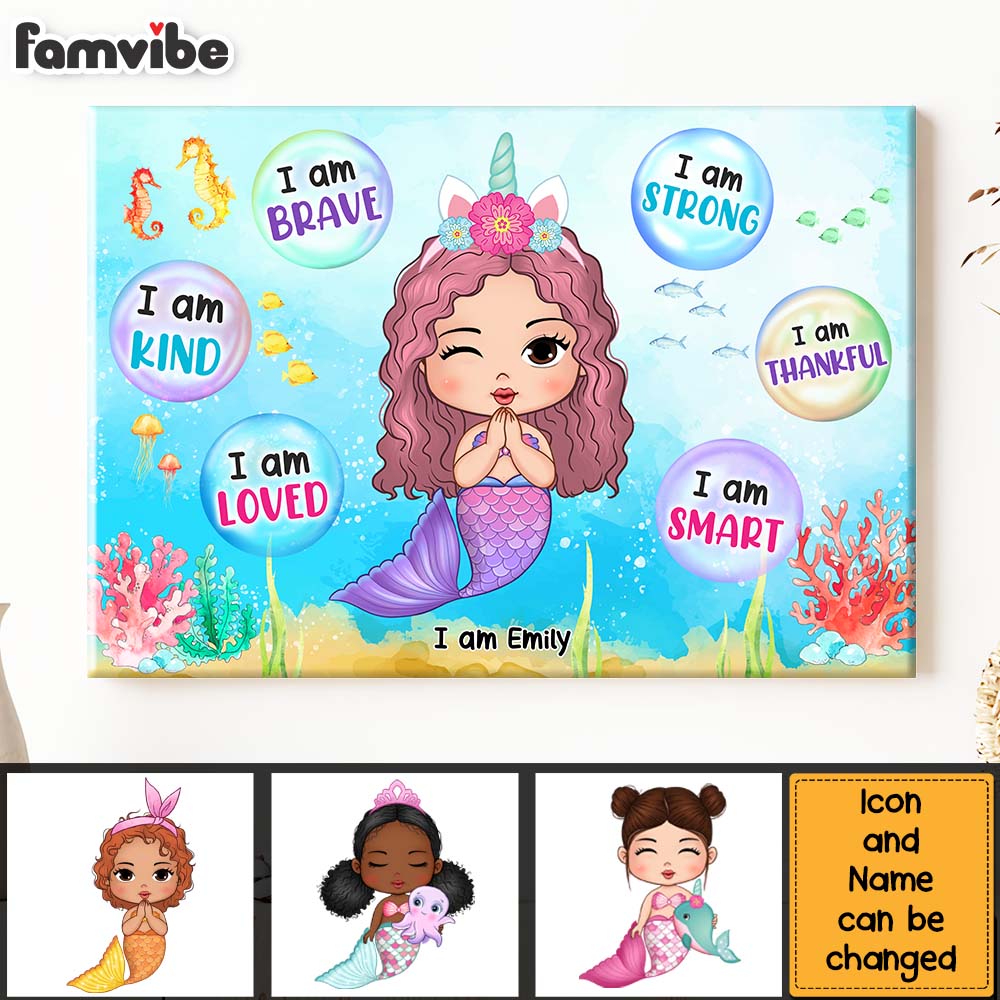 Personalized Gift For Daughter Granddaughter Self Affirmation Little Mermaid Canvas Personalized Gift For Daughter Granddaughter Self Affirmation Little Mermaid Canvas
