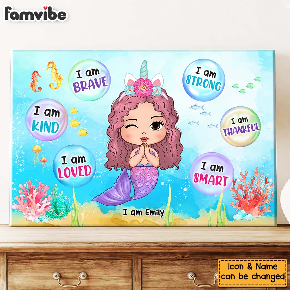 Personalized Gift For Daughter Granddaughter Self Affirmation Little Mermaid Canvas Personalized Gift For Daughter Granddaughter Self Affirmation Little Mermaid Canvas