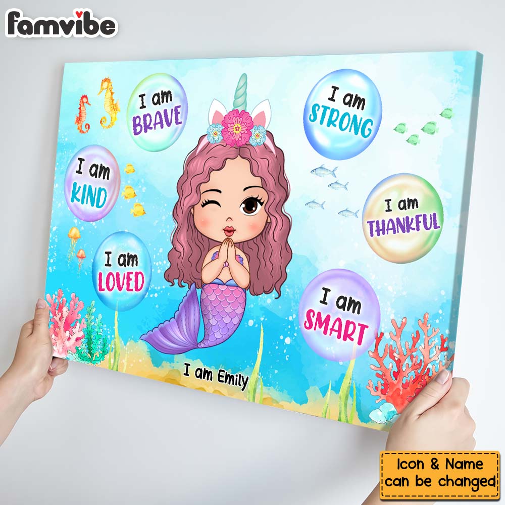 Personalized Gift For Daughter Granddaughter Self Affirmation Little Mermaid Canvas Personalized Gift For Daughter Granddaughter Self Affirmation Little Mermaid Canvas