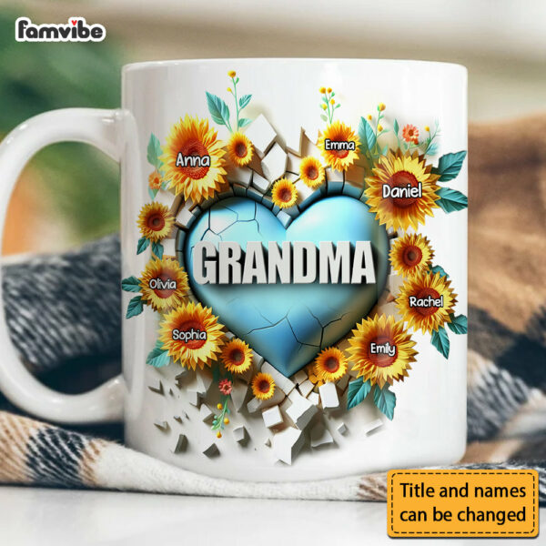 Personalized Gift For Grandma 3D Effect Heart Carnation Mug