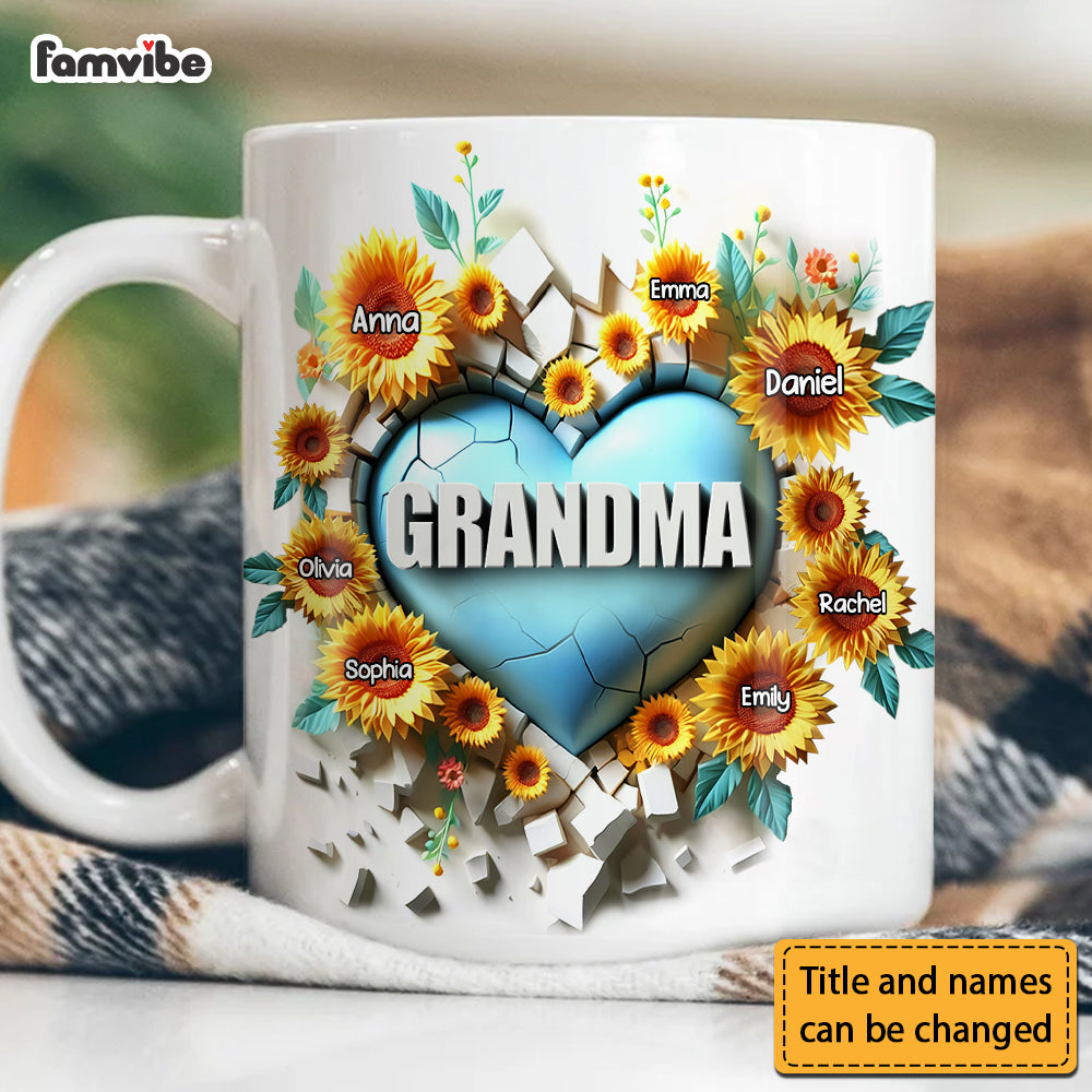 Personalized Gift For Grandma 3D Effect Heart Carnation Mug Personalized Gift For Grandma 3D Effect Heart Carnation Mug