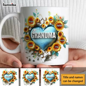 Personalized Gift For Grandma 3D Effect Heart Carnation Mug 3