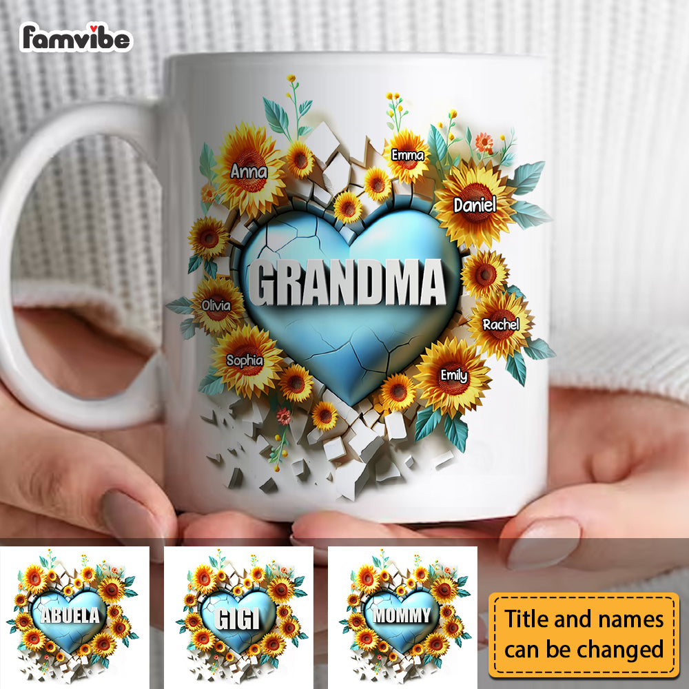 Personalized Gift For Grandma 3D Effect Heart Carnation Mug Personalized Gift For Grandma 3D Effect Heart Carnation Mug