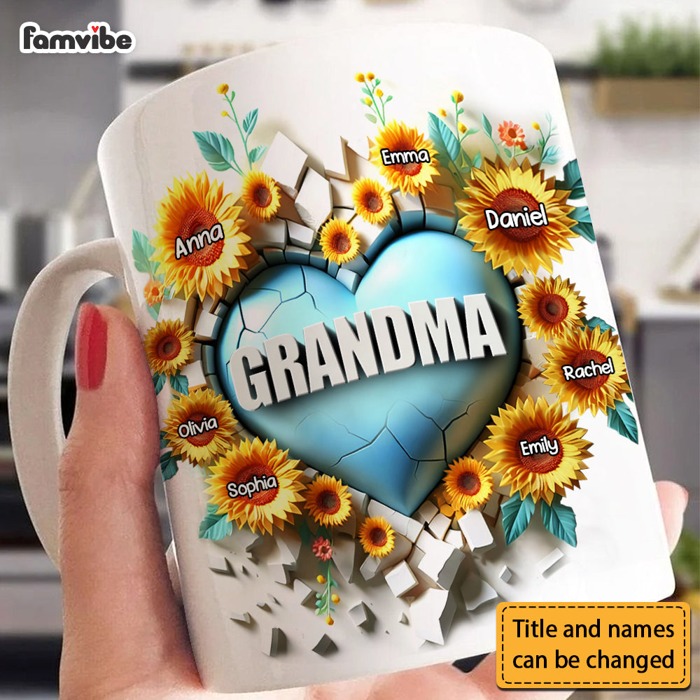 Personalized Gift For Grandma 3D Effect Heart Carnation Mug Personalized Gift For Grandma 3D Effect Heart Carnation Mug