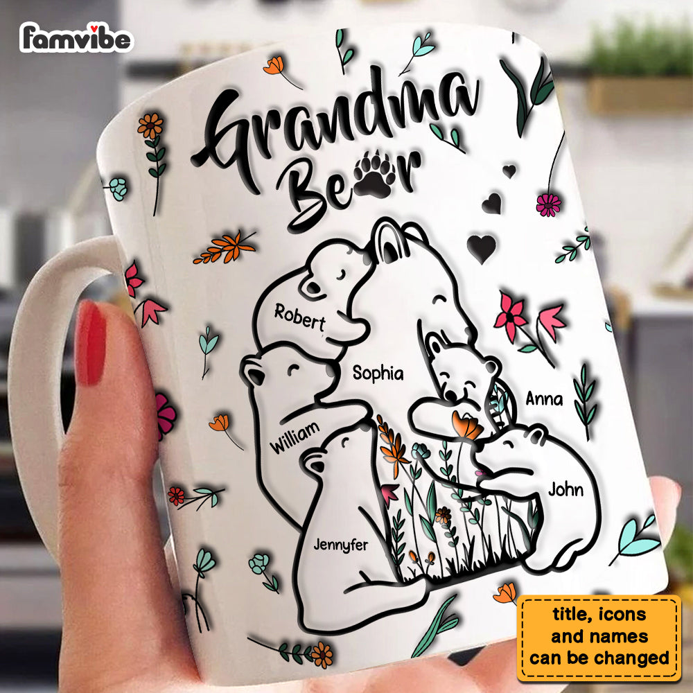 Personalized Gift For Grandma Bear 3d Inflated Print Mug Personalized Gift For Grandma Bear 3d Inflated Print Mug