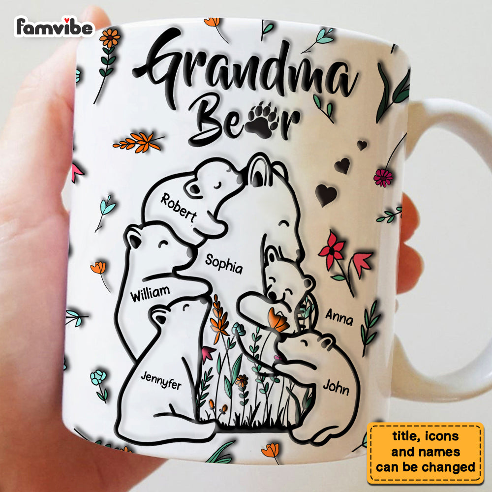 Personalized Gift For Grandma Bear 3d Inflated Print Mug Personalized Gift For Grandma Bear 3d Inflated Print Mug