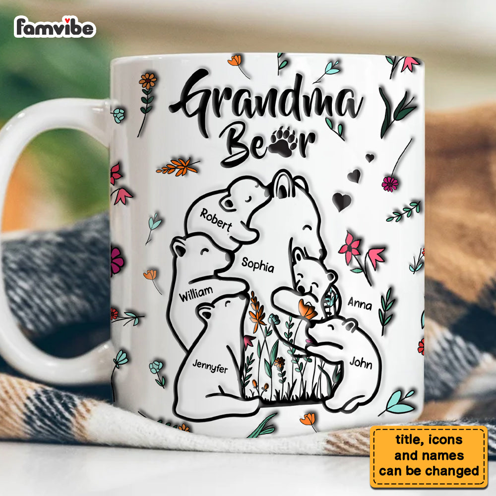 Personalized Gift For Grandma Bear 3d Inflated Print Mug Personalized Gift For Grandma Bear 3d Inflated Print Mug
