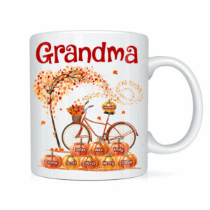 Personalized Gift For Grandma Bicycle With Pumpkins Fall Season Mug