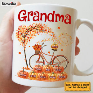 Personalized Gift For Grandma Bicycle With Pumpkins Fall Season Mug