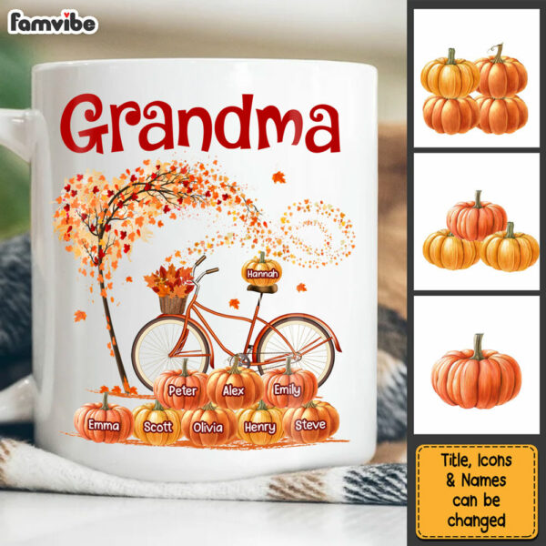 Personalized Gift For Grandma Bicycle With Pumpkins Fall Season Mug