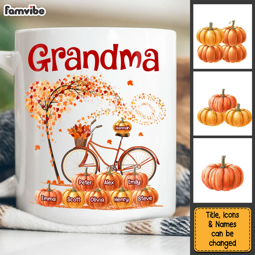 Personalized Gift For Grandma Bicycle With Pumpkins Fall Season Mug Personalized Gift For Grandma Bicycle With Pumpkins Fall Season Mug