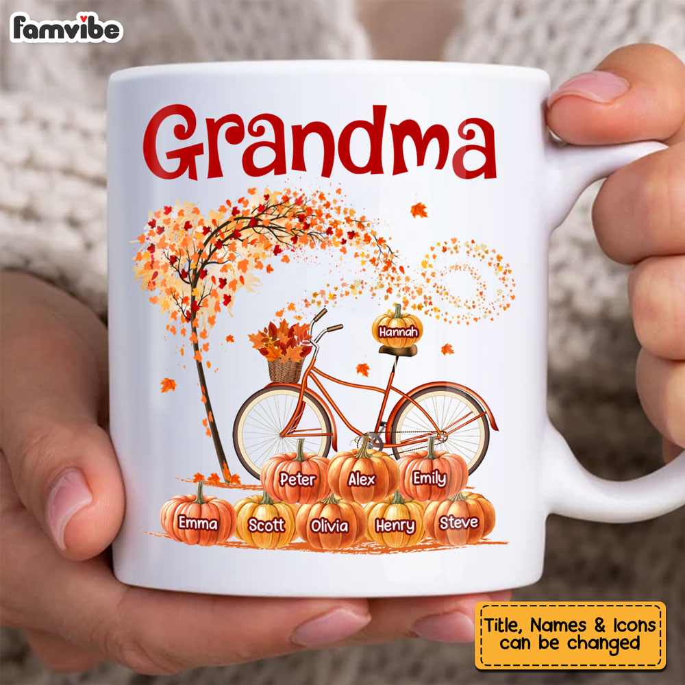 Personalized Gift For Grandma Bicycle With Pumpkins Fall Season Mug Personalized Gift For Grandma Bicycle With Pumpkins Fall Season Mug