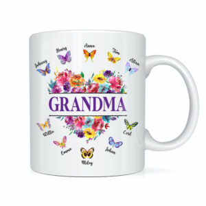Personalized Gift For Grandma Colorful Flower Butterfly Mug