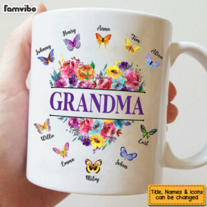 Personalized Gift For Grandma Colorful Flower Butterfly Mug