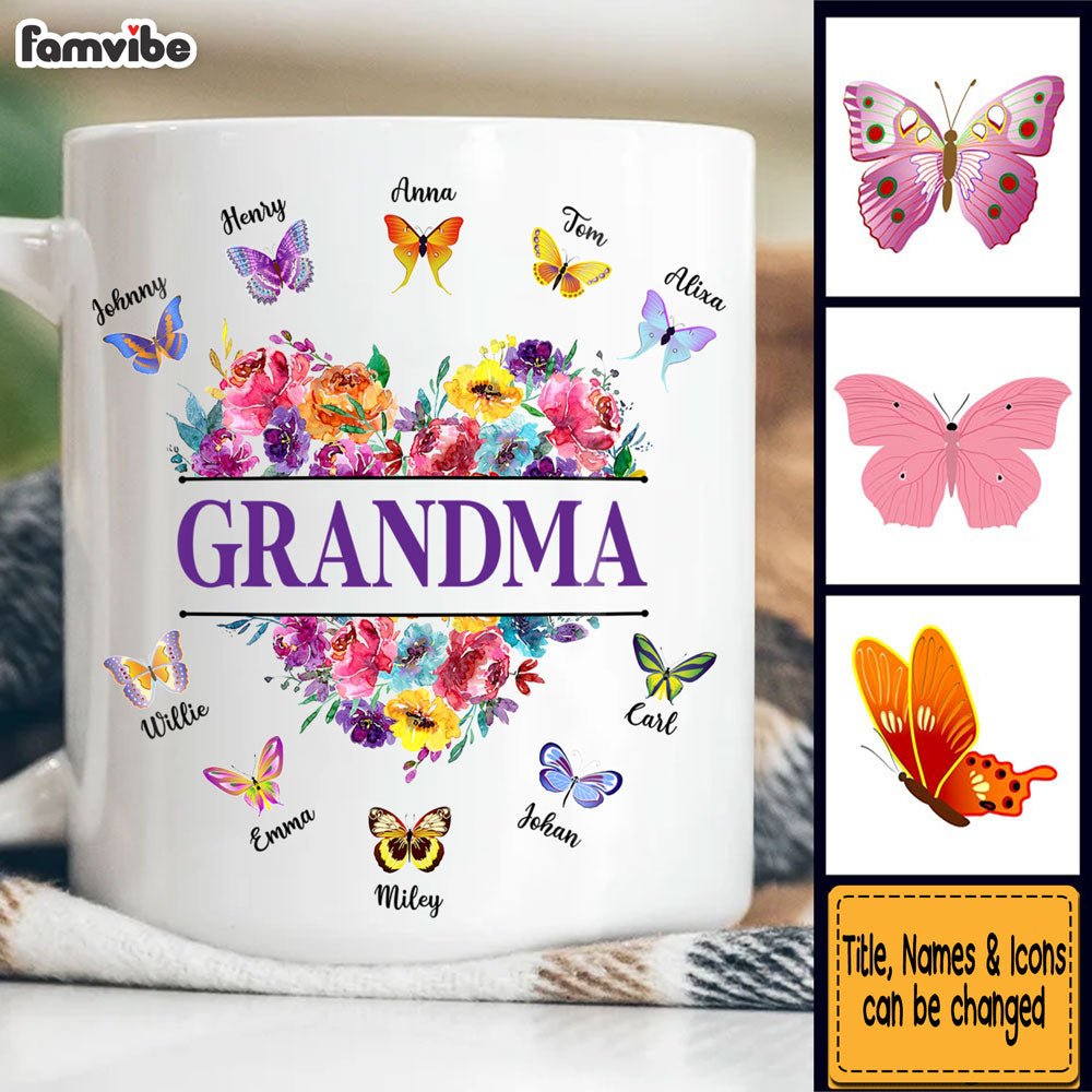 Personalized Gift For Grandma Colorful Flower Butterfly Mug Personalized Gift For Grandma Colorful Flower Butterfly Mug
