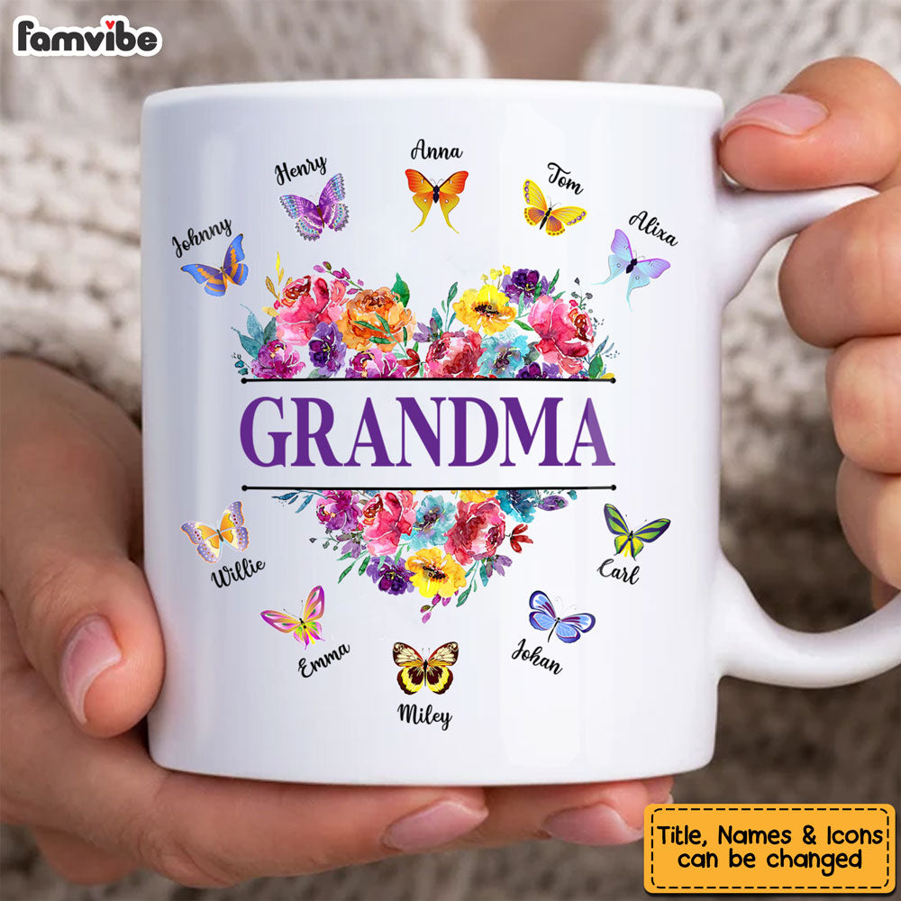 Personalized Gift For Grandma Colorful Flower Butterfly Mug Personalized Gift For Grandma Colorful Flower Butterfly Mug