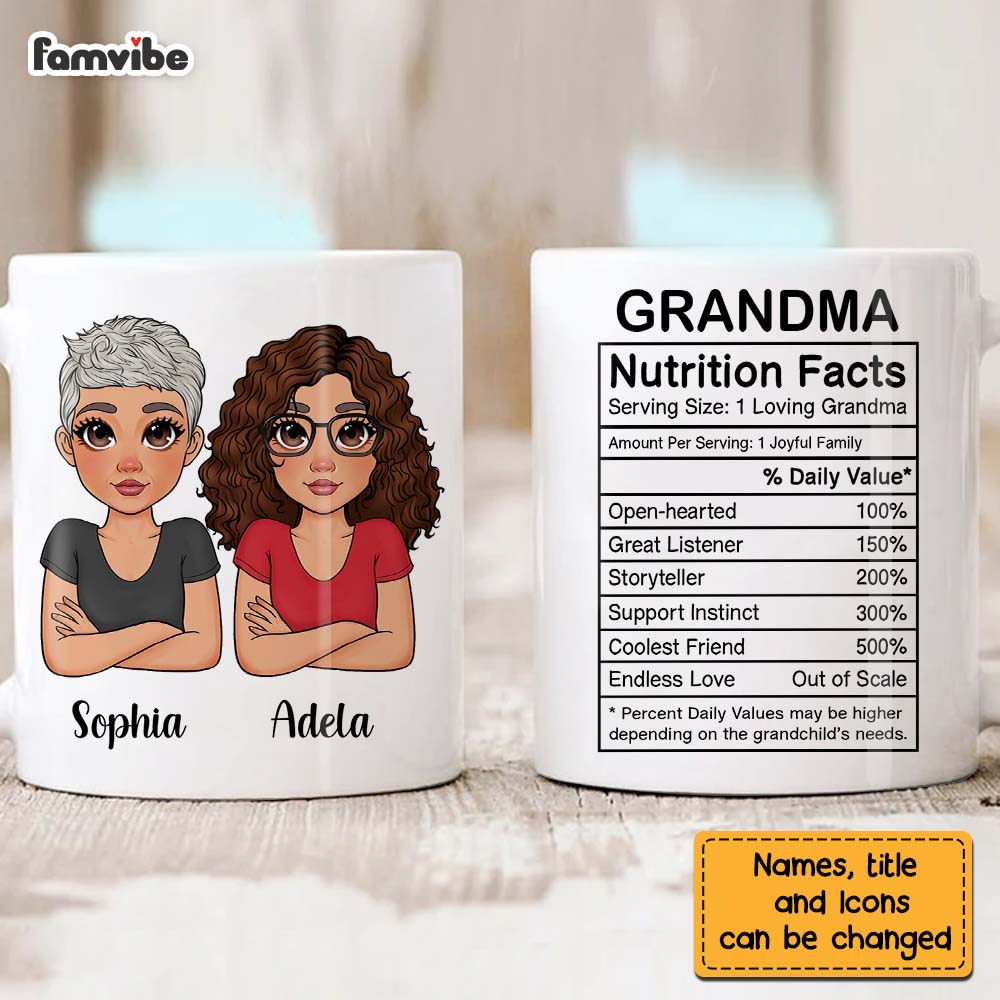 Personalized Gift For Grandma Funny Nutrition Facts Mug Personalized Gift For Grandma Funny Nutrition Facts Mug
