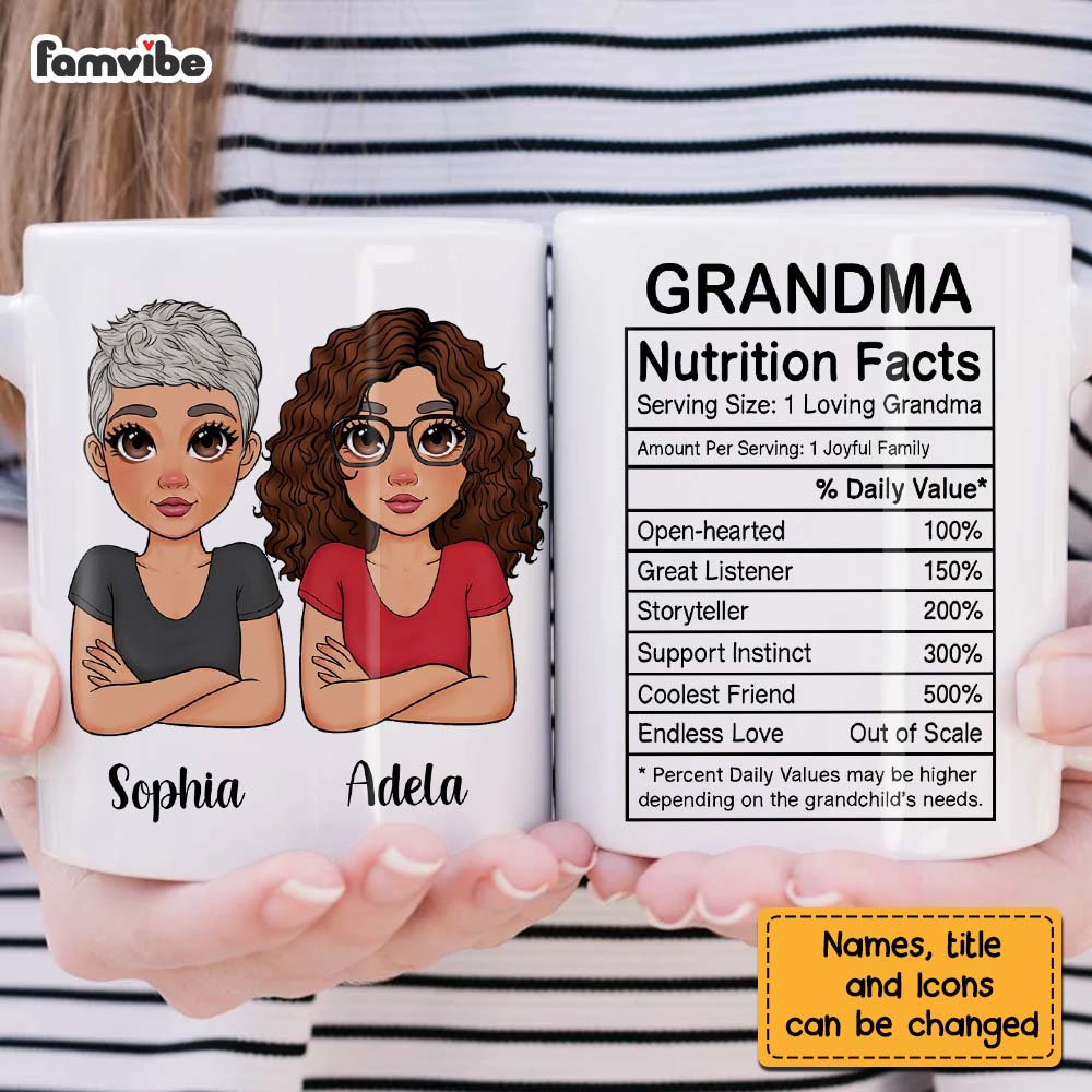 Personalized Gift For Grandma Funny Nutrition Facts Mug Personalized Gift For Grandma Funny Nutrition Facts Mug