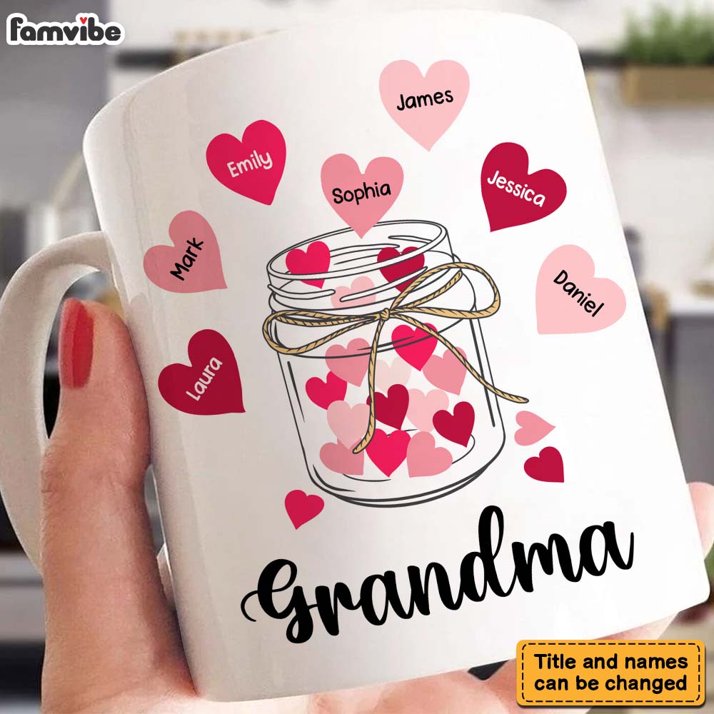 Personalized Gift For Grandma Glass Jar With Hearts Mug Personalized Gift For Grandma Glass Jar With Hearts Mug