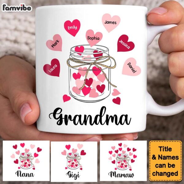 Personalized Gift For Grandma Glass Jar With Hearts Mug