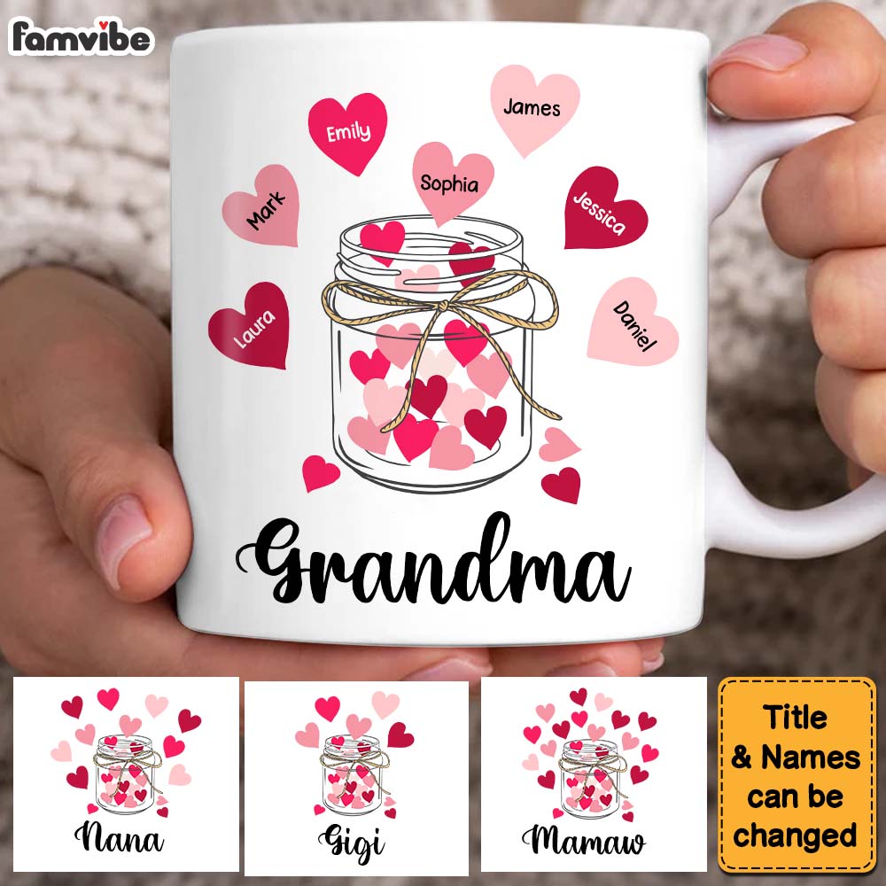Personalized Gift For Grandma Glass Jar With Hearts Mug Personalized Gift For Grandma Glass Jar With Hearts Mug