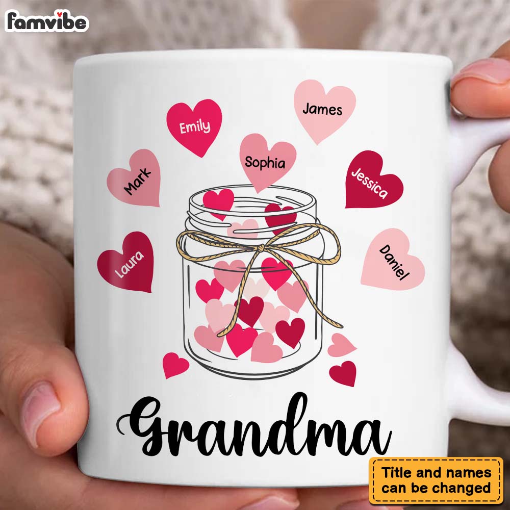 Personalized Gift For Grandma Glass Jar With Hearts Mug Personalized Gift For Grandma Glass Jar With Hearts Mug