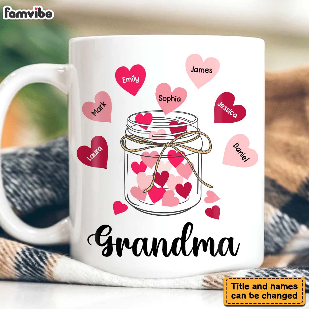 Personalized Gift For Grandma Glass Jar With Hearts Mug Personalized Gift For Grandma Glass Jar With Hearts Mug