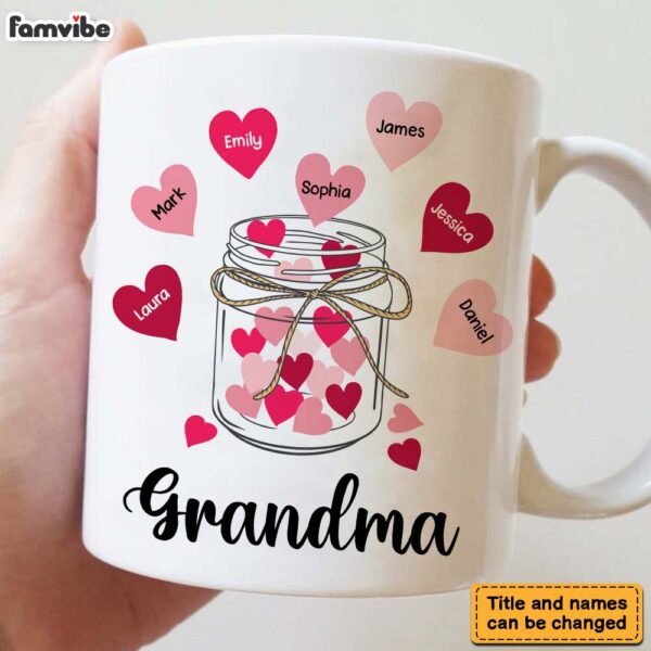 Personalized Gift For Grandma Glass Jar With Hearts Mug