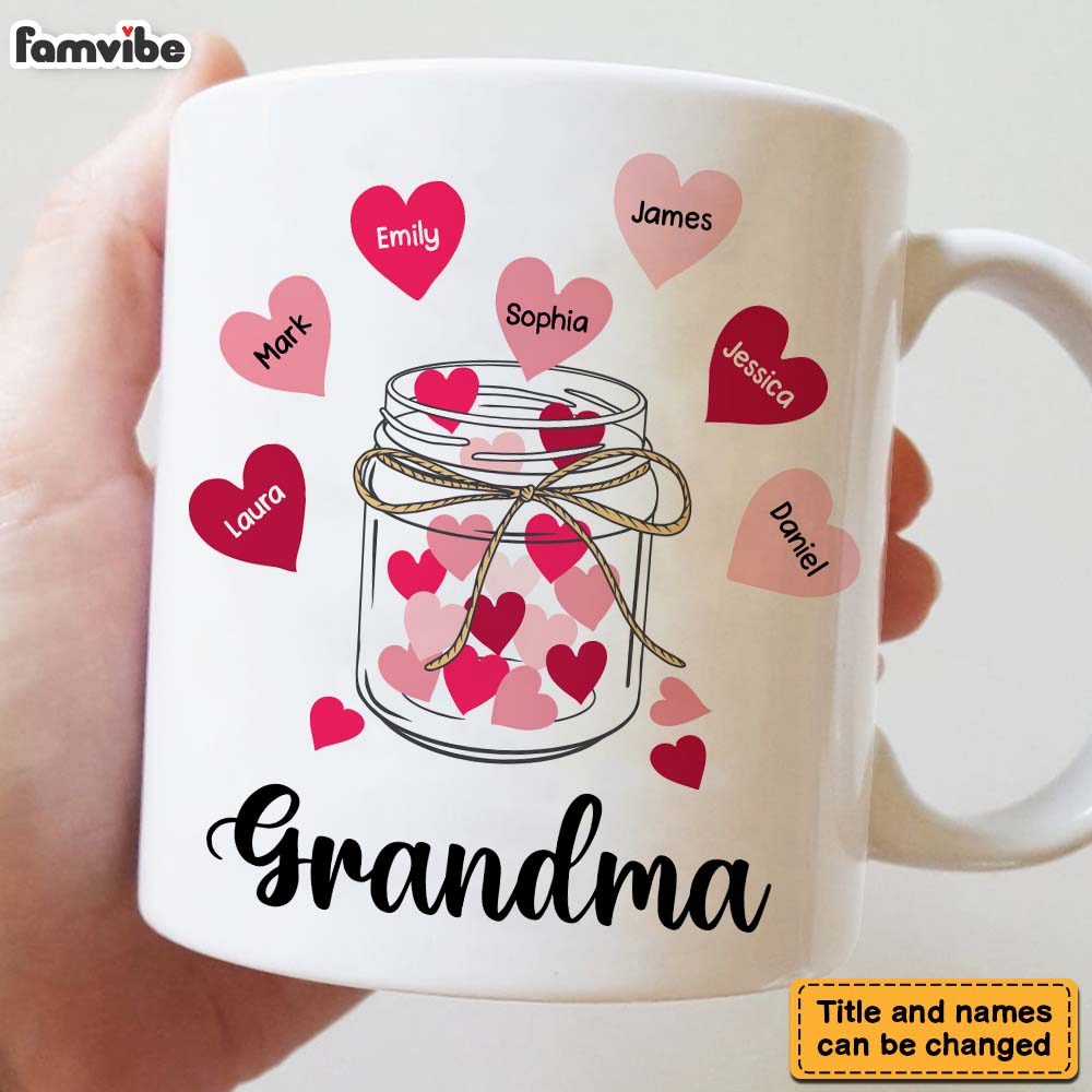 Personalized Gift For Grandma Glass Jar With Hearts Mug Personalized Gift For Grandma Glass Jar With Hearts Mug
