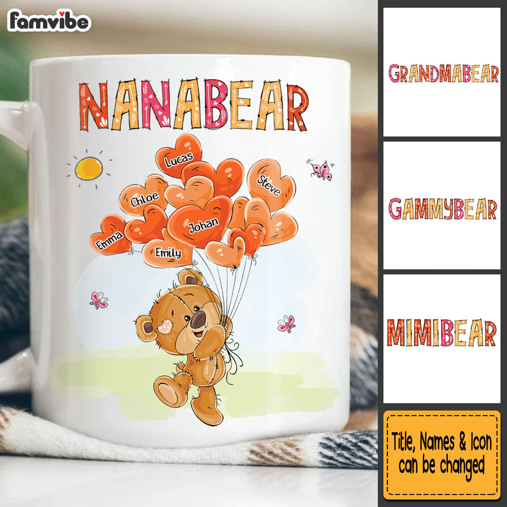 Personalized Gift For Grandma Grandma Bear Heart Balloons Mug Personalized Gift For Grandma Grandma Bear Heart Balloons Mug