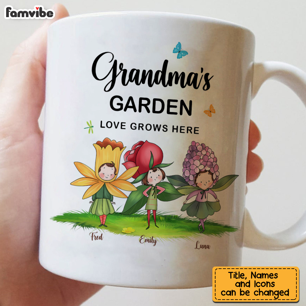 Personalized Gift For Grandma - Grandma's Garden Love Grows Here Mug Personalized Gift For Grandma - Grandma's Garden Love Grows Here Mug