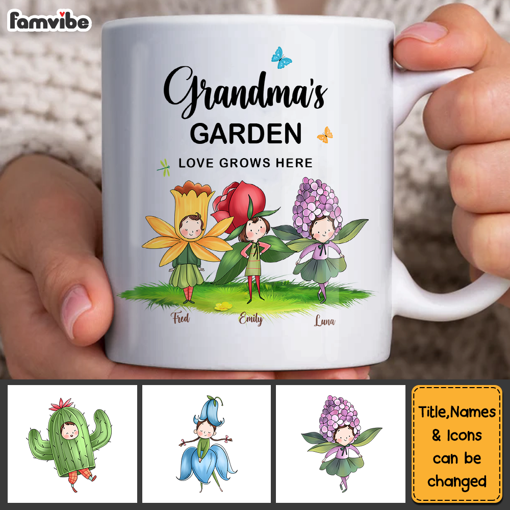 Personalized Gift For Grandma - Grandma's Garden Love Grows Here Mug Personalized Gift For Grandma - Grandma's Garden Love Grows Here Mug