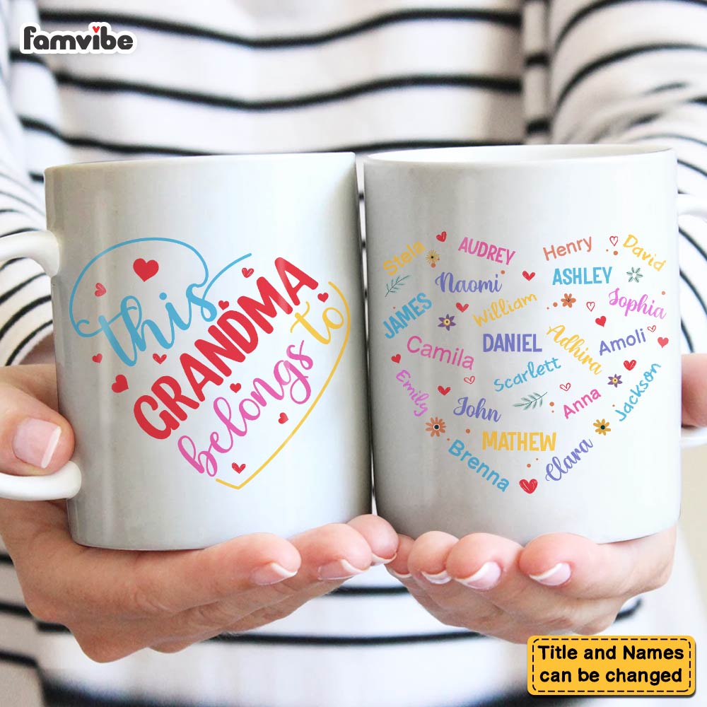 Personalized Gift For Grandma Heart Custom Name Mug Personalized Gift For Grandma Heart Custom Name Mug