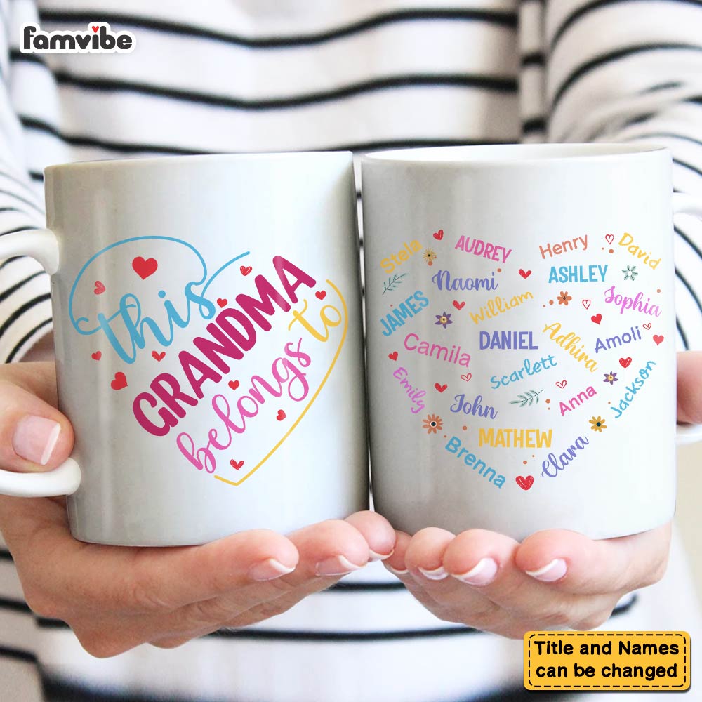 Personalized Gift For Grandma Heart Custom Name Mug Personalized Gift For Grandma Heart Custom Name Mug