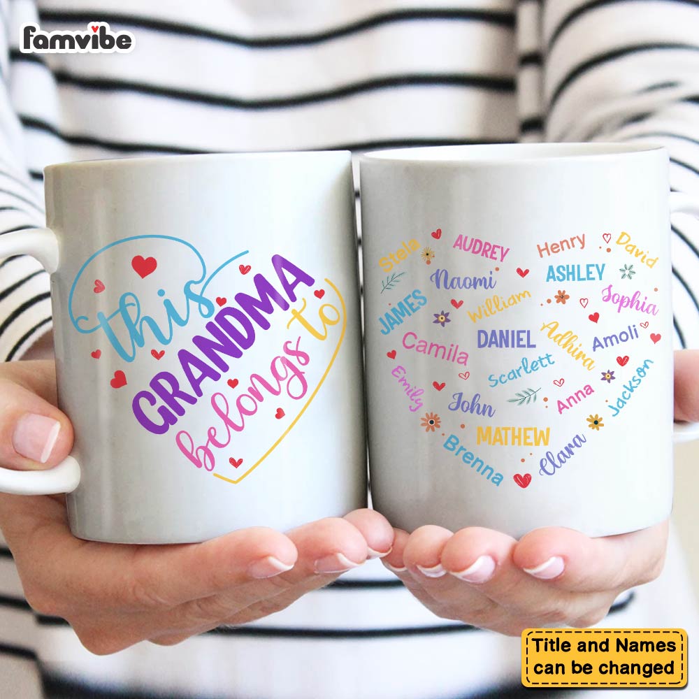 Personalized Gift For Grandma Heart Custom Name Mug Personalized Gift For Grandma Heart Custom Name Mug